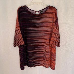 CLARA SUN WOO Multi Color Striated Drop Shoulder Short Sleeve Tunic Top
